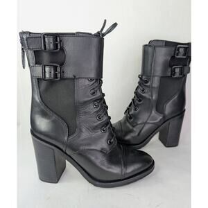 Tory Burch Broome Black Leather Lace-Up Combat Moto Boots Size 8.5M